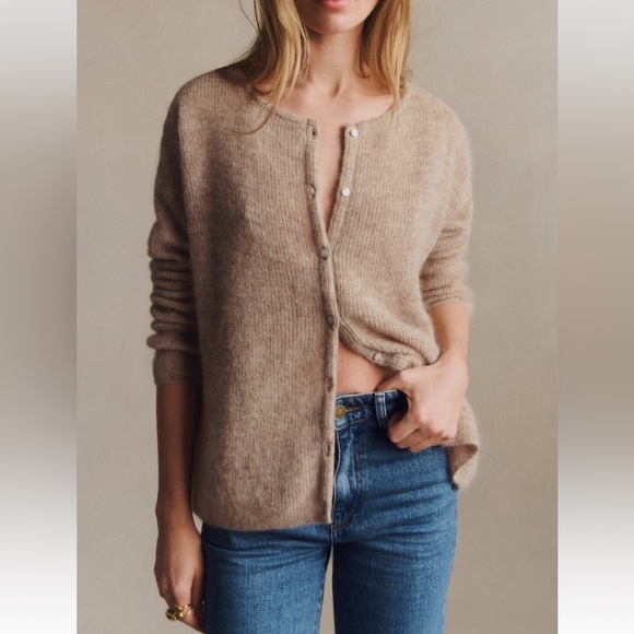 Sezane Gaspard Cardigan Cozy Beige Tan Women's Sweater - Picture 2 of 8